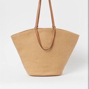 H&M Tan Woven Tote Bag with Leather Handles